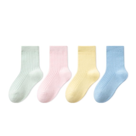 VeFlora 4-Pack Kids’ Cotton Crew Socks – Soft, Breathable & Colorful Mid-Calf Socks for Toddlers & Children(Light Yellow/5-8 Years)