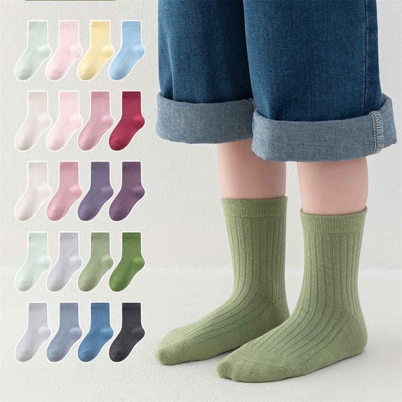 VeFlora 4-Pack Kids’ Cotton Crew Socks – Soft, Breathable & Colorful Mid-Calf Socks for Toddlers & Children(White/9-12 Years)