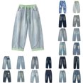 thumbnail image 1 of VeFlora Baggy Jeans for Boys, Y2K Straight Wide Leg, Denim Pants Kids Casual Elastic Waist Loose Trousers Pockets Streetwear(Light Green/15-16 Years), 1 of 6