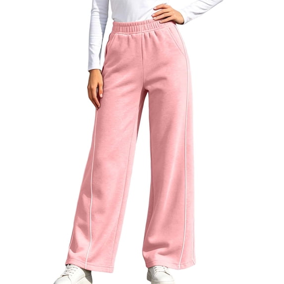 VeFlora Baggy Wide Leg Sweatpants for Girls School Athletic Elastic Waist Sweat Pants Kids Drawstring Track Trousers(Pink/9-10 Years)