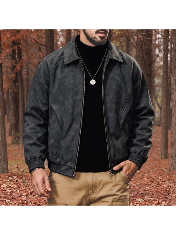 Big & Tall Mens Retro Solid Jacket, Lapel Loose Fit Casual Coat, Suede Oversized Anorak for Men, Daily Streetwear and Commuting Outfits.(Black/6XL)
