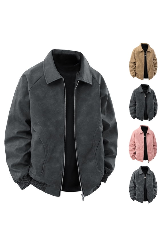 Big & Tall Mens Retro Solid Jacket, Lapel Loose Fit Casual Coat, Faux Suede Oversized Anorak for Men, Daily Streetwear and Commuting Outfits.(Black/M)