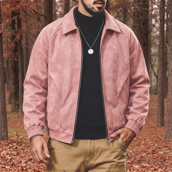 VeFlora Big & Tall Mens Retro Solid Jacket, Lapel Loose Fit Casual Coat, Suede Oversized Anorak for Men, Daily Streetwear and Commuting Outfits.(Pink/8XL)