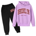 thumbnail image 1 of VeFlora Boy's Jogger Set - 2 Piece Brooklyn Letter Print Graphic Pullover Hoodie Sweatshirt Sweatpants Sweatsuit Outfits(Light Purple2/9-10 Years), 1 of 6