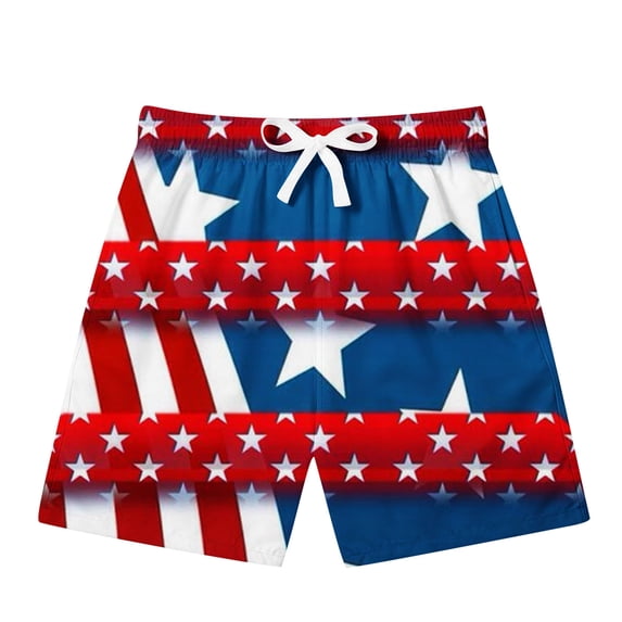 VeFlora Boys 4th of July Patriotic Swim Trunks, Quick Dry Red White Blue Striped Board Shorts with Pockets, Independence Day Casual Beach Shorts(Red/2-3 Years)