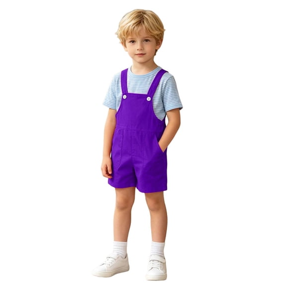 VeFlora Boys Overalls Summer Outfits Adjustable Strap Long Pants Casual Sleeveless Rompers Jumpsuits with Pockets(Purple/6-7 Years)