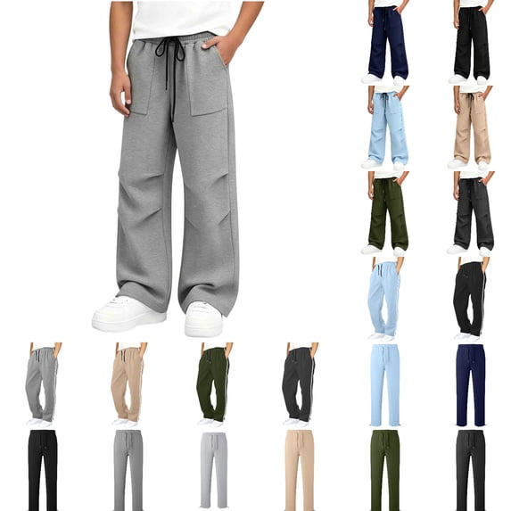 VeFlora Boys Sweatpants Wide Leg Baggy Drawstring Elastic Waist Athletic Open Bottom Joggers with Pockets(Grey/5-6 Years)