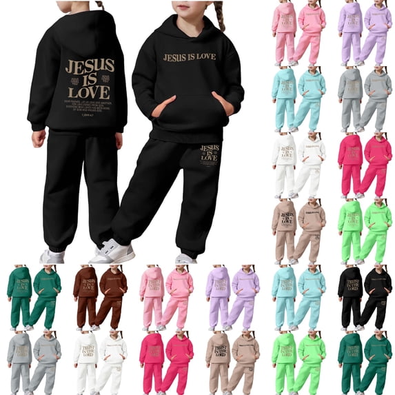 VeFlora Christian Hoodie Set for Girl, Long Sleeve 2 Piece Jogger Set, Classic Fit Pullover Sweatshirt Religious Sayings for Girls (Black1/2-3 Years)