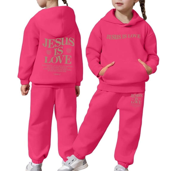 VeFlora Christian Hoodie Set for Girl, Long Sleeve 2 Piece Jogger Set, Classic Fit Pullover Sweatshirt Religious Sayings for Girls (Hot Pink1/6-7 Years)