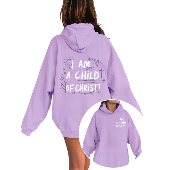 VeFlora Christian Jesus Hoodies for Girl, Long Sleeve Sweatshirt, Oversized Preppy Bible Verse Faith Graphic Sweatshirts(Purple/10-11 Years)