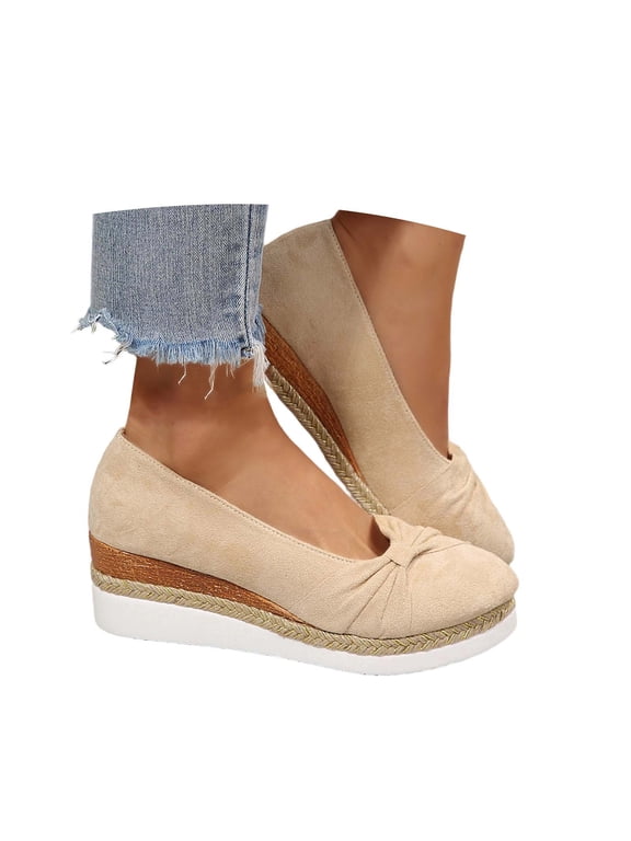 Closed Toe Espadrilles Wedges For Women Wide Width On Wedge Pumps Sandals Twist Knot Dressy Office Work Shoes (Beige/38)