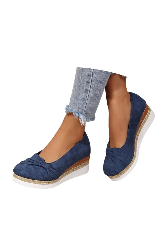 Closed Toe Espadrilles Wedges For Women Wide Width On Wedge Pumps Sandals Twist Knot Dressy Office Work Shoes (Navy/38)