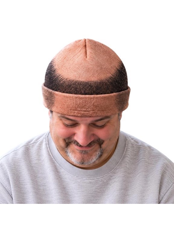 Funny Bald Head Beanie Hat for Men, Realistic Hair Print Beanie Hat, Funny Bald Cap, Bald Novelty Beanie Men(/)