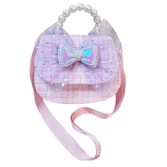 VeFlora Girl's Handbag, Girl's Bag, Shoulder Bag Cute Microfibre Glitter with Pearl Top Handle for Birthday Dress Up Game Gift(Purple1/One Size)