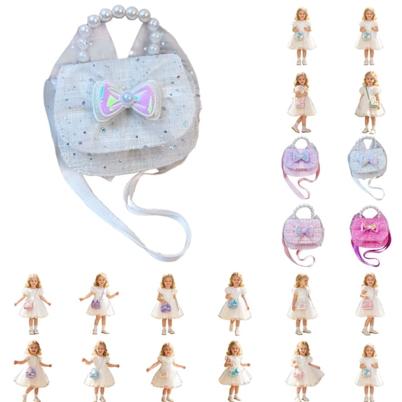 VeFlora Girl's Handbag, Girl's Bag, Shoulder Bag Cute Microfibre Glitter with Pearl Top Handle for Birthday Dress Up Game Gift(White2/One Size)