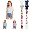 thumbnail image 1 of VeFlora Girl's Off The Shoulder Tops Short Sleeve Cute Summer T Shirts for Teens Girls Y2k Tops Trendy(White/7-8 Years), 1 of 6