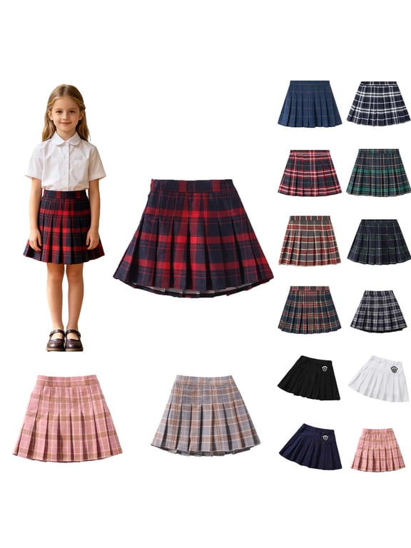 Girl's School Uniform Pleated Short Skirts, Cotton Blend High Waist Plaid Skirts for Girls, Uniform Skirts For School Formal Occasions, Back to Shool Cloths(Red2/2-3 Years)