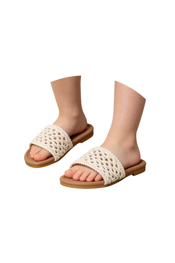 Girls' Crochet Knit Slide Sandals, Breathable Hollow-Out Slip-On Shoes, Lightweight Non-Slip Summer Casual Footwear for Kids(A/9-9.5 Years)