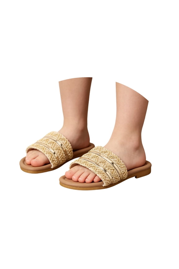 Girls' Crochet Knit Slide Sandals, Breathable Hollow-Out Slip-On Shoes, Lightweight Non-Slip Summer Casual Footwear for Kids(C/5.5-7 Years)