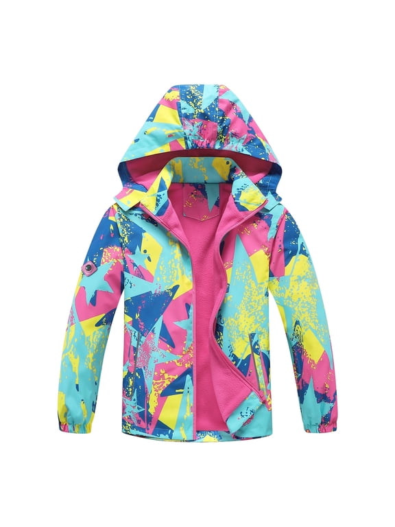 Girls Rain Jackets Lightweight Waterproof Hooded Raincoats Windbreakers for Kids