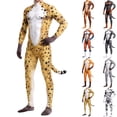 thumbnail image 1 of VeFlora Halloween Men's Bodysuit Muscle Animal Printed, Halloween Animal Cosplay Skinny Catsuit Fullbody Jumpsuit Costumes With Tail(Light Yellow/S), 1 of 3