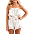 thumbnail image 1 of VeFlora Jumpsuits for Girl, Elegant Bandeau Rompers, Sleeveless Floral Print Overalls Elestic High Waist Playsuits, Kids Summer Wide Leg Shorts One Piece Beach Coverups(White/12-13 Years), 1 of 6