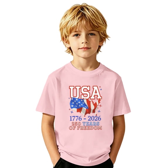 VeFlora Kids 250th Anniversary Patriotic T-Shirt, Boys & Girls Soft Short Sleeve Independence Day Tee, 4th of July Casual Summer Top for Teens(Pink/10-11 Years)