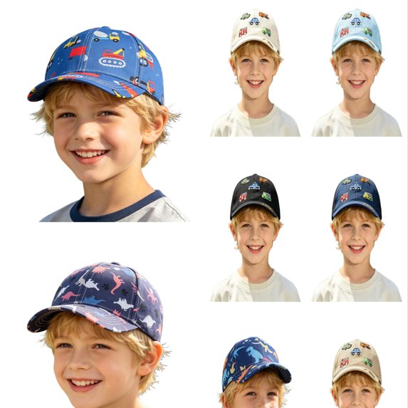 VeFlora Kids Boys Girls Embroidered Baseball Caps Baby Sun hat Toddler Dinosaur Trucker Hats Summer Hats(Blue#01/2-8 Years)