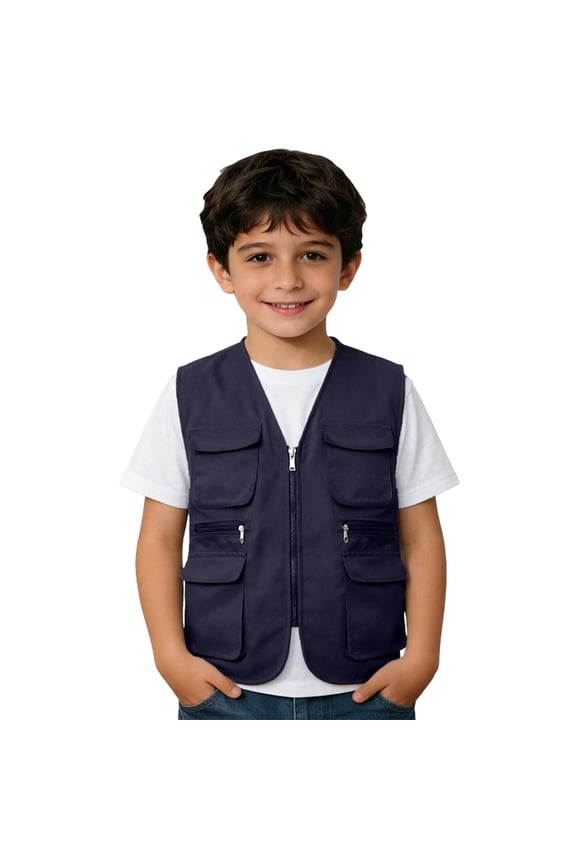 Kids Cargo Explorer Vest, Multi-Pocket Sleeveless Zip-Up Utility Vest for Boys & Girls, Outdoor Adventure, Fishing, Camping, Hiking, Travel Wear(Navy/7-8 Years)