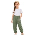 thumbnail image 1 of VeFlora Kids Girls Boys Harem Pants Elastic High Waist Long Pants Soft Lightweight Summer Harem Bloomers with Pockets(Green/4-5 Years), 1 of 7