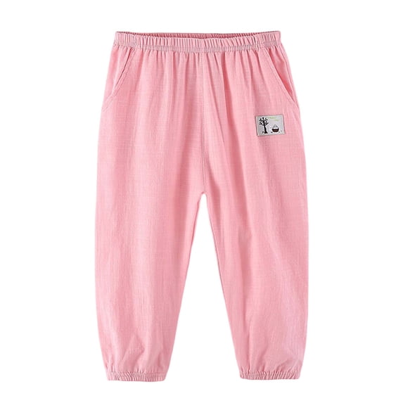 VeFlora Kids Girls Boys Harem Pants Elastic High Waist Long Pants Soft Lightweight Summer Harem Bloomers with Pockets(Pink/7-8 Years)