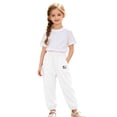 thumbnail image 1 of VeFlora Kids Girls Boys Harem Pants Elastic High Waist Long Pants Soft Lightweight Summer Harem Bloomers with Pockets(White/6-7 Years), 1 of 8