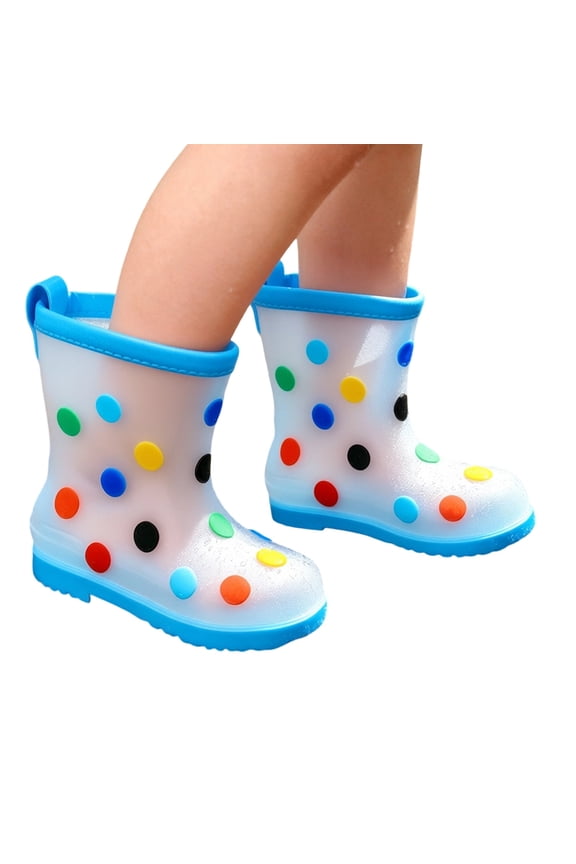 Kids Polka Dot Rain Boots, Girls Waterproof Wellies, Non- Rubber Boots for Puddle Jumping, Outdoor Play & All-Weather Use(Light Blue/8-9 Years)