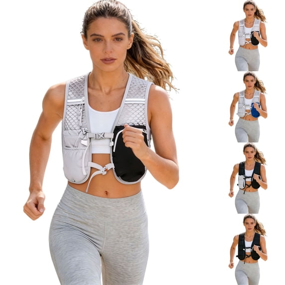 VeFlora Lightweight Reflective Running Hydration Vest Backpack, Breathable Mesh Hiking Vest with Multiple Pockets, Water Bottle Vest for Cycling, Jogging, Outdoor Activities(Grey2/One Size)