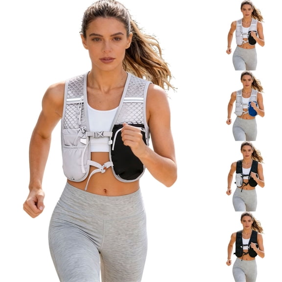 VeFlora Lightweight Reflective Running Hydration Vest Backpack, Breathable Mesh Hiking Vest with Multiple Pockets, Water Bottle Vest for Cycling, Jogging, Outdoor Activities(Grey2/One Size)