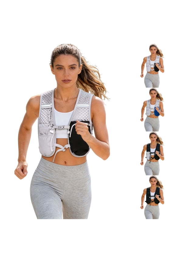 Lightweight Reflective Running Hydration Vest Backpack, Breathable Mesh Hiking Vest with Multiple Pockets, Water Bottle Vest for Cycling, Jogging, Outdoor Activities(Grey2/One Size)