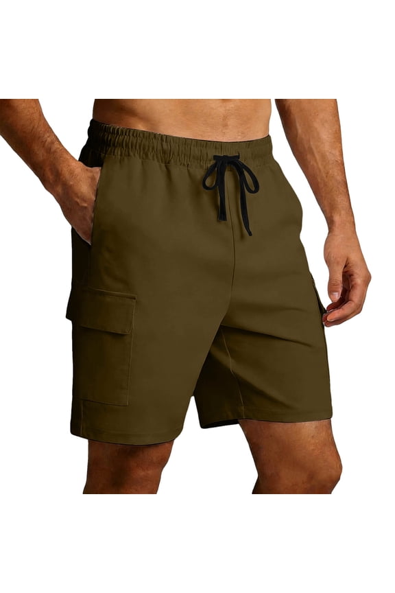 Men's Casual Stretch Cargo Shorts - Classic Drawstring Elastic Waist Relaxed Fit Work Shorts with Multiple Pockets(Bronze/M)