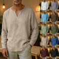 thumbnail image 1 of VeFlora Men's Linen Shirt, Long-Sleeve, V-Neck, Button-Down Linen Shirt, Men's Summer Shirt, Lightweight, Casual Shirt, Men's Shirts, Beach Shirt(Beige/L), 1 of 8