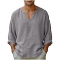 thumbnail image 1 of VeFlora Men's Linen Shirt, Long-Sleeve, V-Neck, Button-Down Linen Shirt, Men's Summer Shirt, Lightweight, Casual Shirt, Men's Shirts, Beach Shirt(Grey/XXXXL), 1 of 7