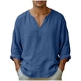 thumbnail image 1 of VeFlora Men's Linen Shirt, Long-Sleeve, V-Neck, Button-Down Linen Shirt, Men's Summer Shirt, Lightweight, Casual Shirt, Men's Shirts, Beach Shirt(Navy/XXXL), 1 of 7