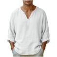 thumbnail image 1 of VeFlora Men's Linen Shirt, Long-Sleeve, V-Neck, Button-Down Linen Shirt, Men's Summer Shirt, Lightweight, Casual Shirt, Men's Shirts, Beach Shirt(White/XL), 1 of 7