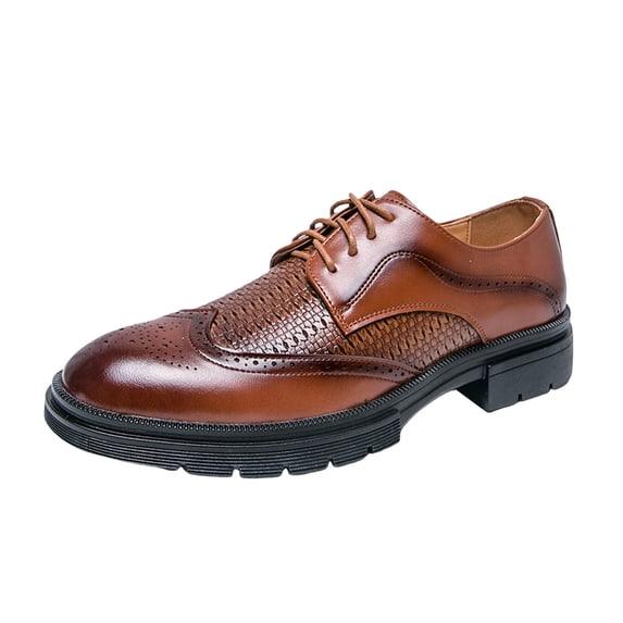 VeFlora Men's Oktoberfest Leather Shoes, Two Tone Patchwork Brogue Oxfords Shoes for Men, October Festival Low Top Leather Dress Shoes, Fashion Classic Round-Toe Lace Up Formal Shoes(Brown6/10.5)
