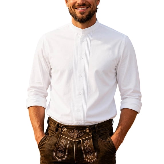VeFlora Men's Oktoberfest Outfits, Short Sleeve Button Down Oktoberfest Shirts for Men, October Festival Dress Shirt, Casual Top for Oktoberfest, Party and Daily Wear(White2/XL)