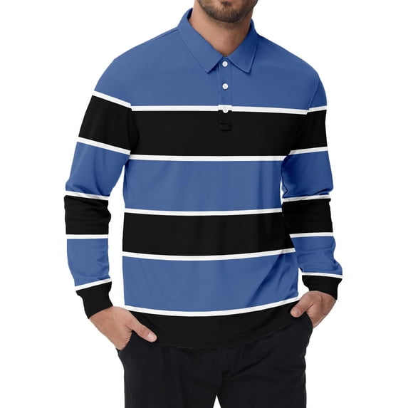 VeFlora Men's Polo Shirts Long Sleeve Striped Dry Fit Casual Collared Pique Golf Polo Shirts for Mens(Blue1/M)