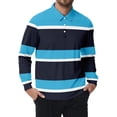 thumbnail image 1 of VeFlora Men's Polo Shirts Long Sleeve Striped Casual Collared Pique Golf Polo Shirts for Mens(Sky Blue2/XXXL), 1 of 3