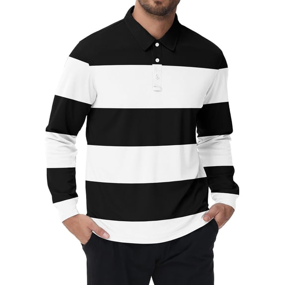 VeFlora Men's Polo Shirts Long Sleeve Striped Casual Collared Pique Golf Polo Shirts for Mens(White2/XXXL)