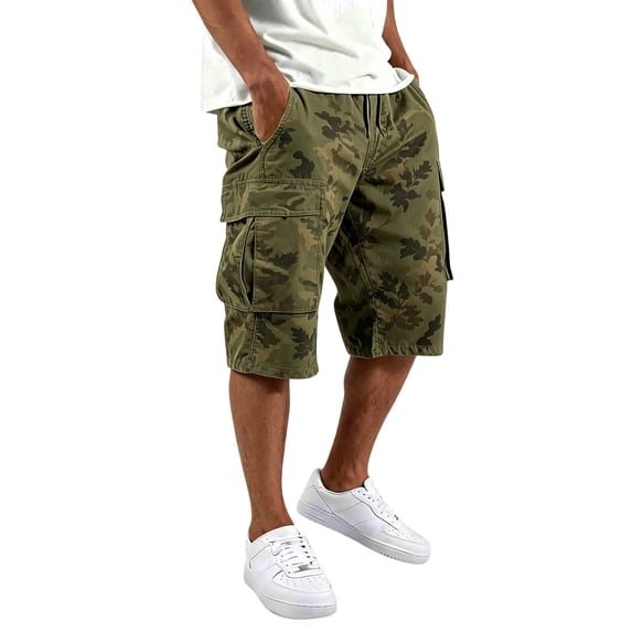 VeFlora Mens Cargo Shorts Chino Cotton Drawstring Casual Shorts Summer Twill Outdoor Short Pants(Army Green+XXL)