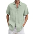 thumbnail image 1 of VeFlora Mens Linen Shirts Short Sleeve Casual Shirts Button Down Shirt Beach Summer Wedding Vacation Shirt for Men(L/Light Green), 1 of 4