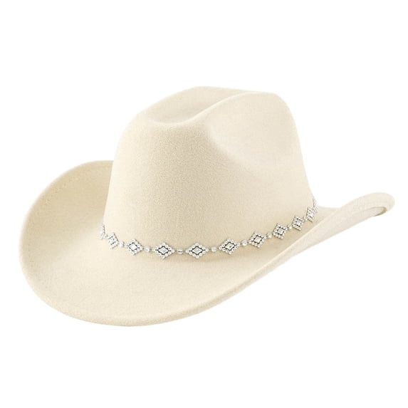VeFlora Stylish Western Cowboy Hat Bohemian Fedora for Men and Women with Rhinestone for Casual and Event Wear Fashion Accessory
