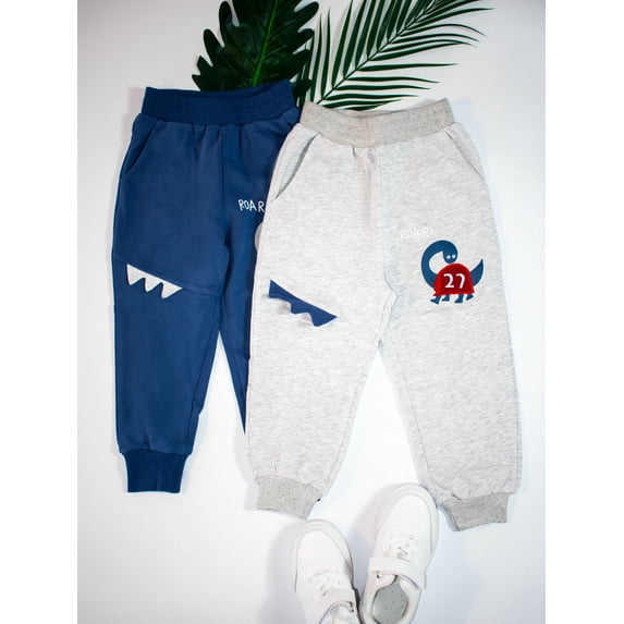VeFlora Toddler Boys' Sweatpants 2-Pack, 100% Cotton Pull-On Jogger Pants, Sizes 2T-7Y